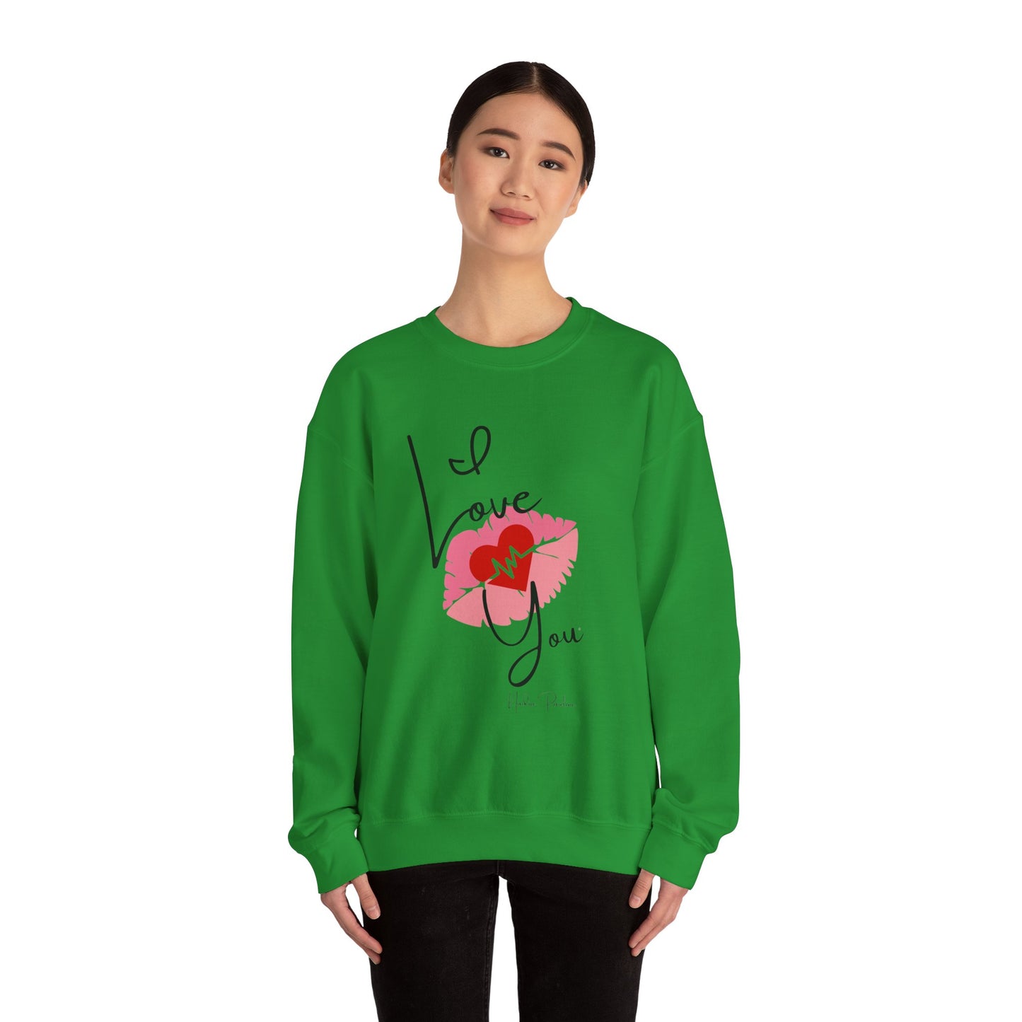 Love You Kiss Lip Graphic Crewneck Sweatshirt for Cozy Romantic Days