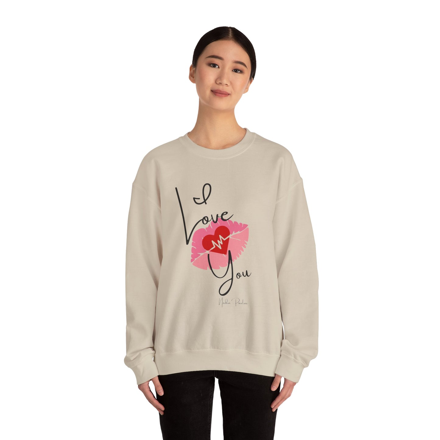 Love You Kiss Lip Graphic Crewneck Sweatshirt for Cozy Romantic Days