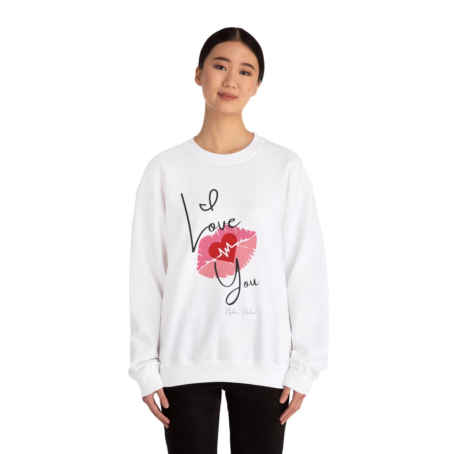 Love You Kiss Lip Graphic Crewneck Sweatshirt for Cozy Romantic Days