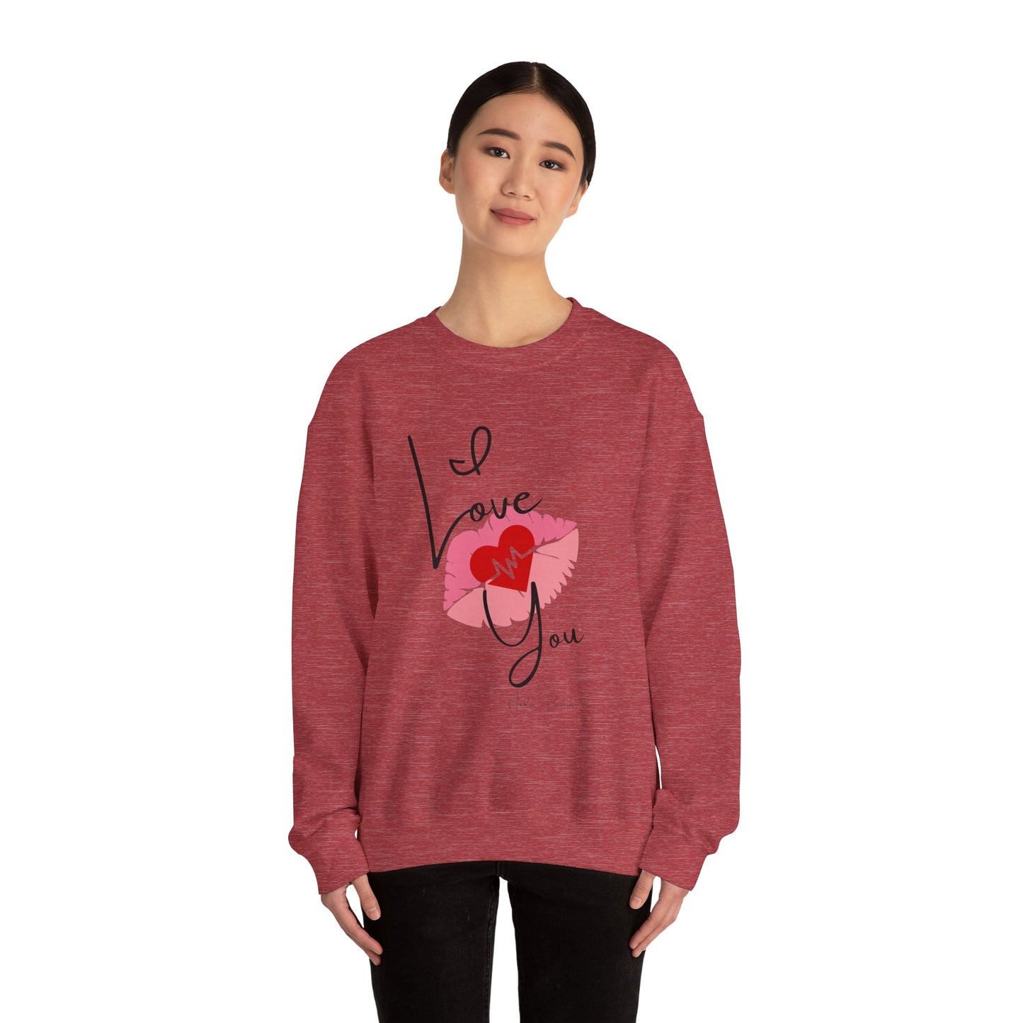 Love You Kiss Lip Graphic Crewneck Sweatshirt for Cozy Romantic Days