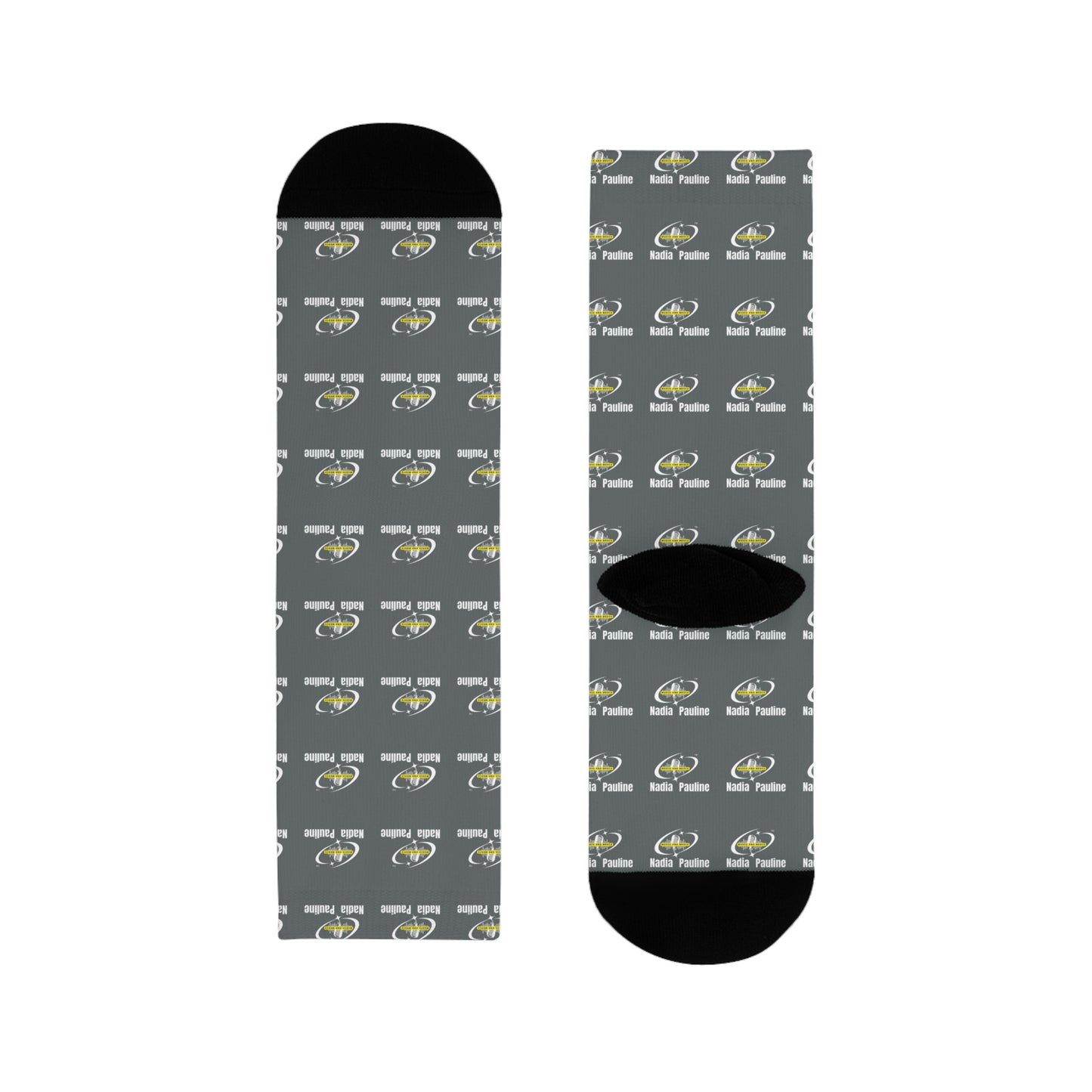 Custom Sublimation Crew Socks with Nadia Pauline Logo Brand