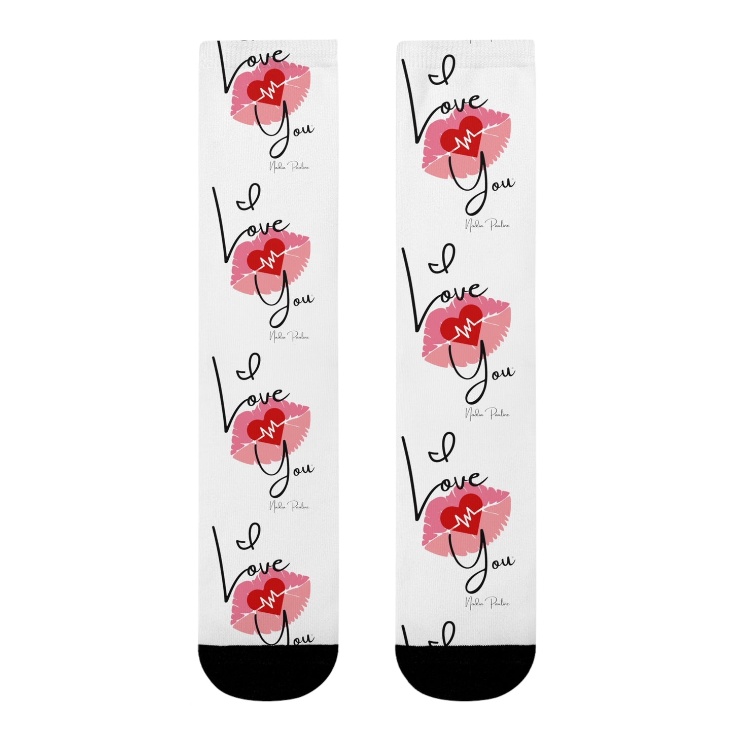 Socks - I Love You Heartbeat Kisses Design Sublimation Crew Socks