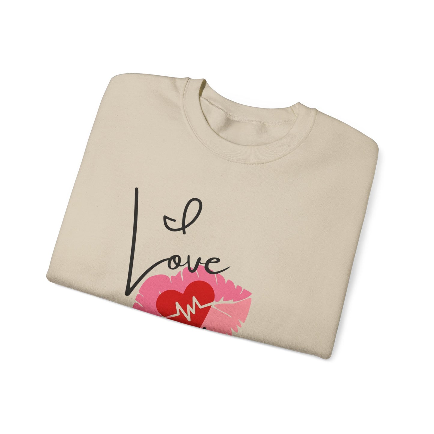 Love You Kiss Lip Graphic Crewneck Sweatshirt for Cozy Romantic Days