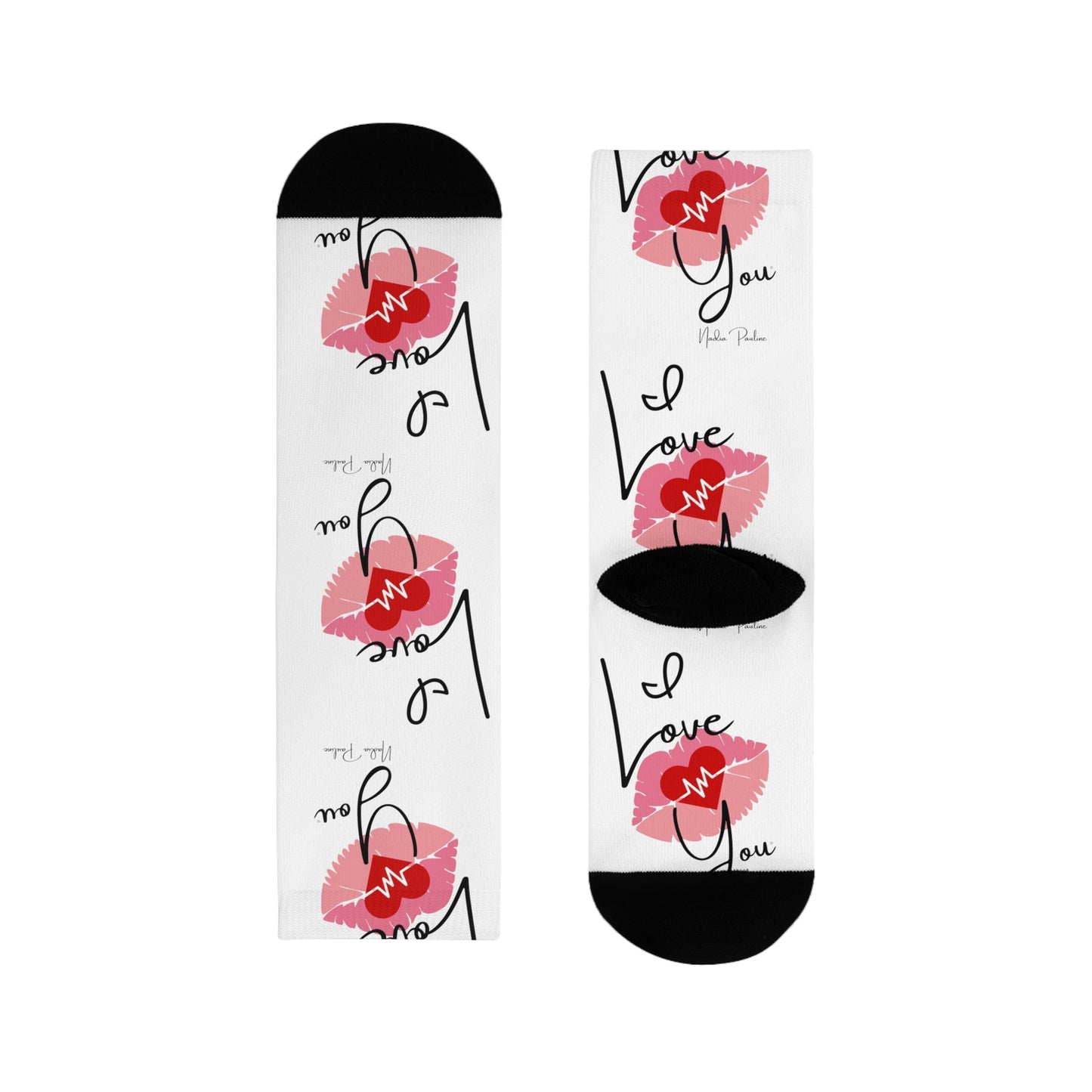 Socks - I Love You Heartbeat Kisses Design Sublimation Crew Socks