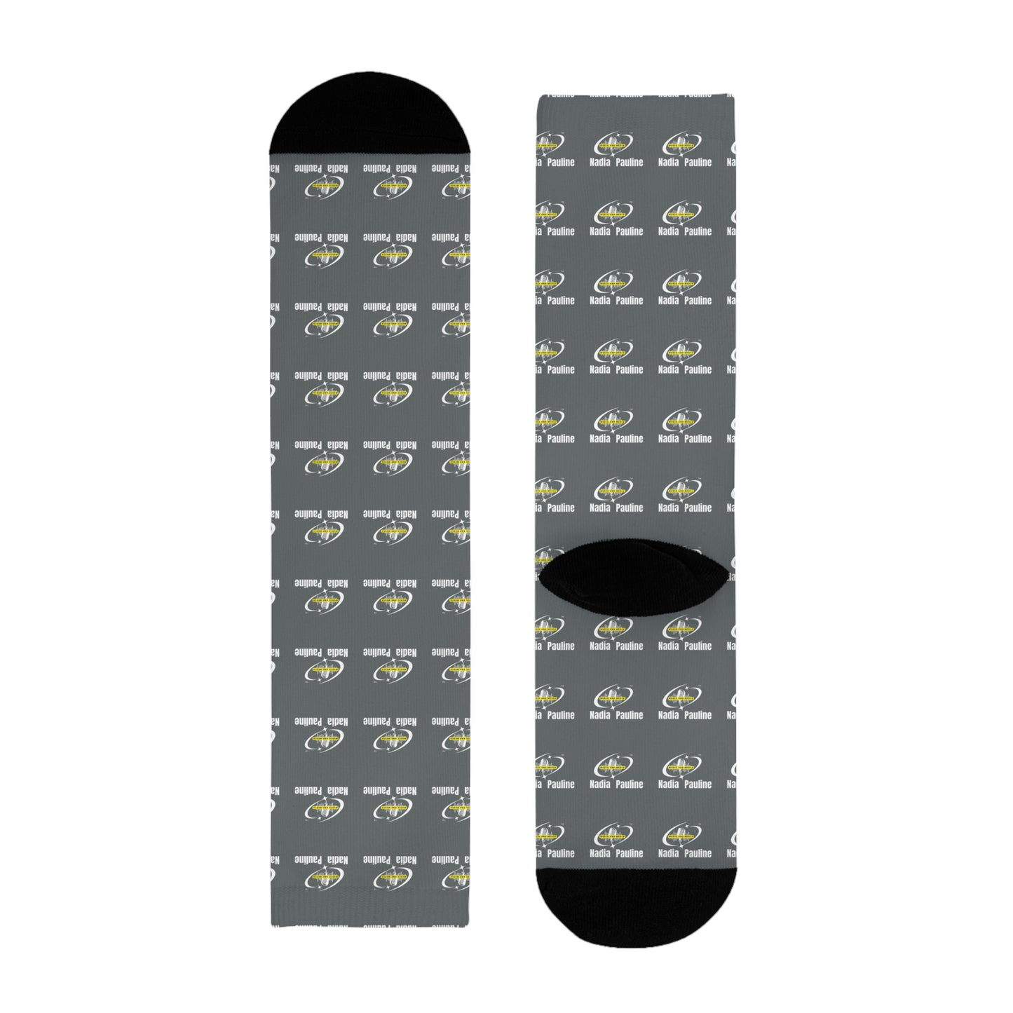 Custom Sublimation Crew Socks with Nadia Pauline Logo Brand