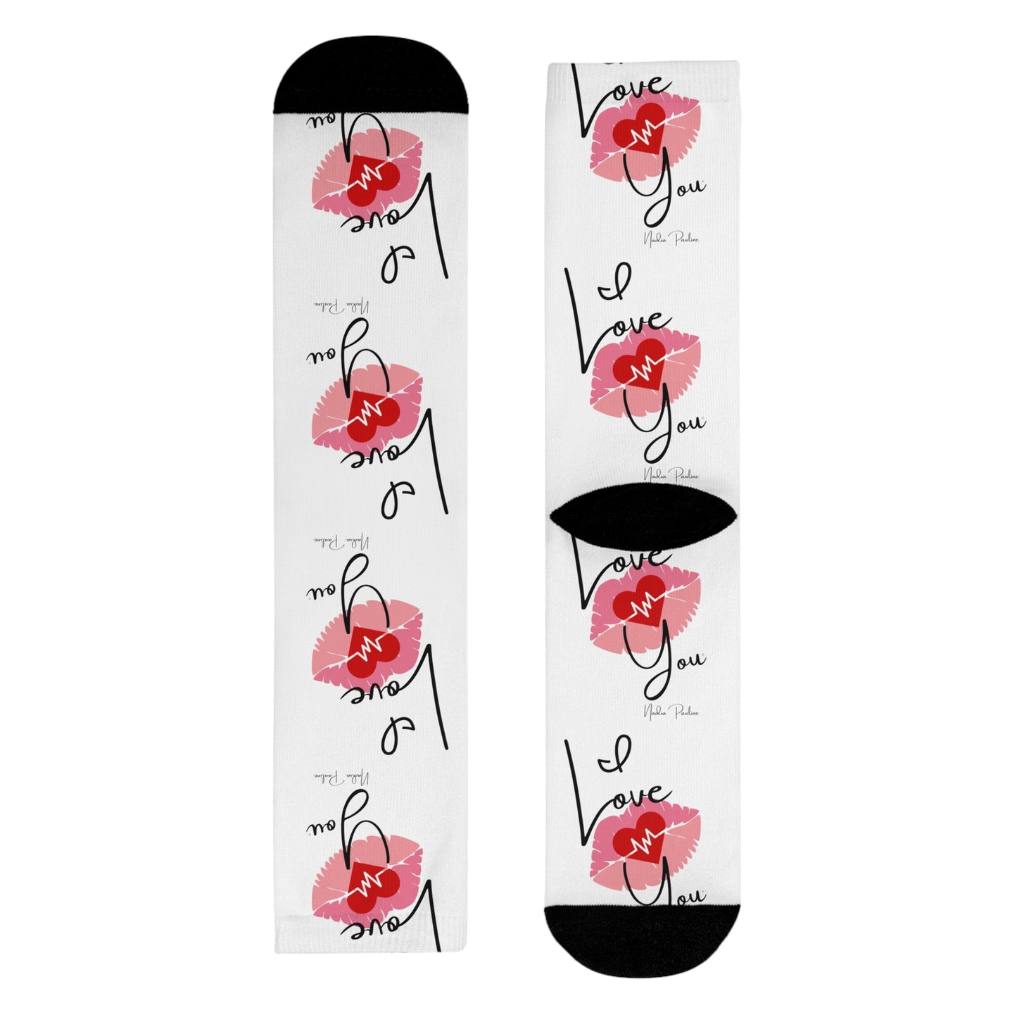 Socks - I Love You Heartbeat Kisses Design Sublimation Crew Socks