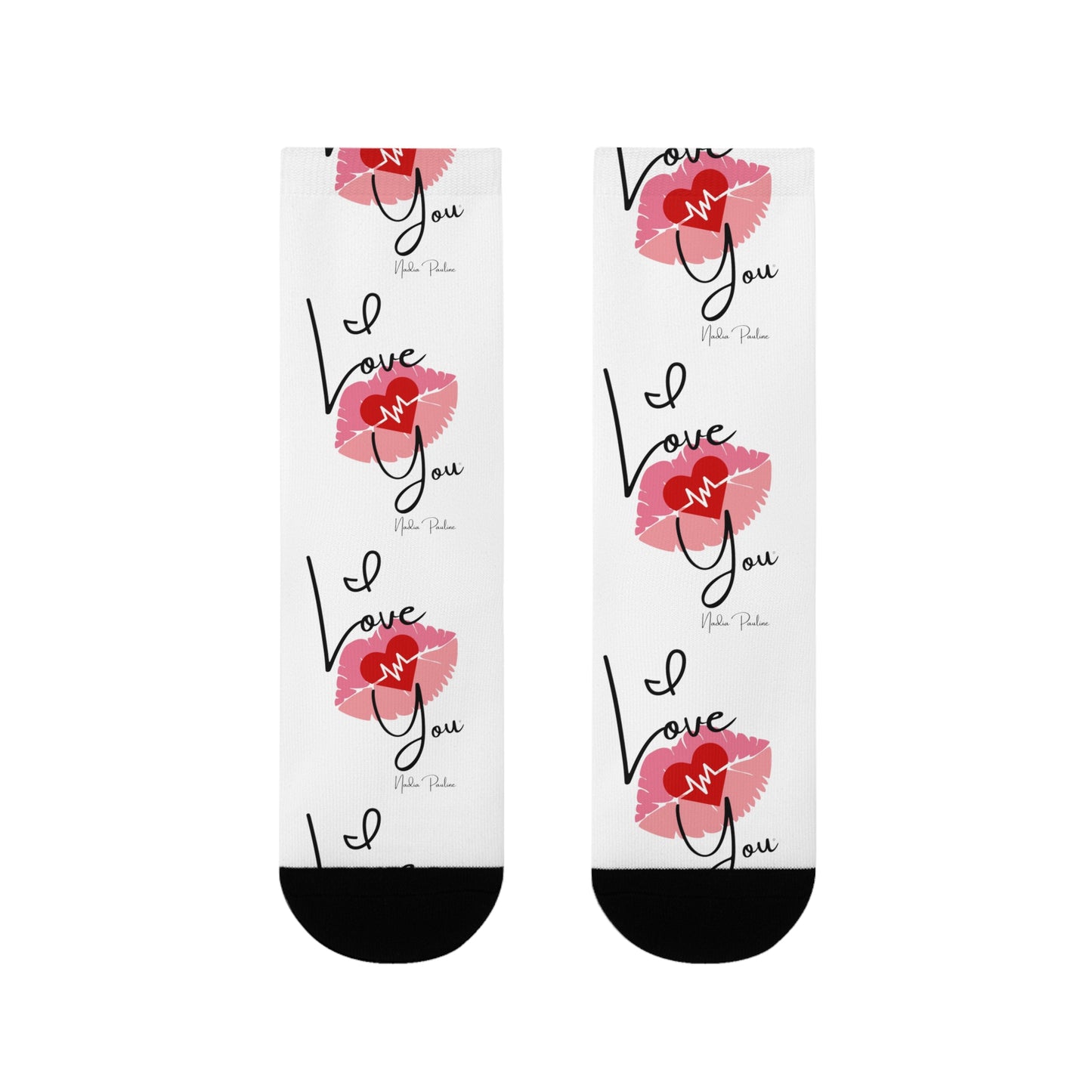 Socks - I Love You Heartbeat Kisses Design Sublimation Crew Socks