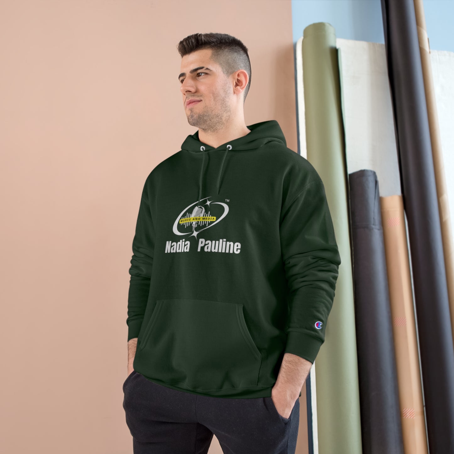 Champion Hoodie - Music And Media Logo Design