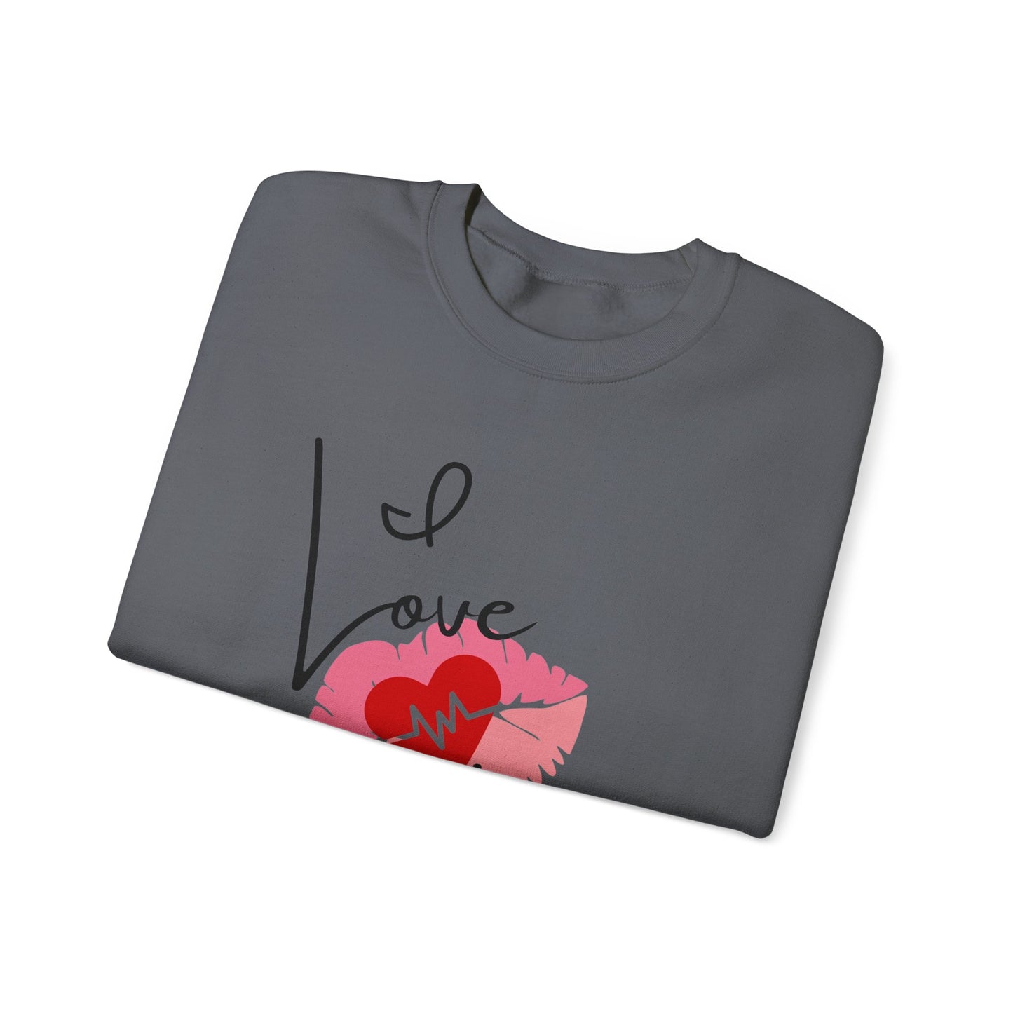 Love You Kiss Lip Graphic Crewneck Sweatshirt for Cozy Romantic Days